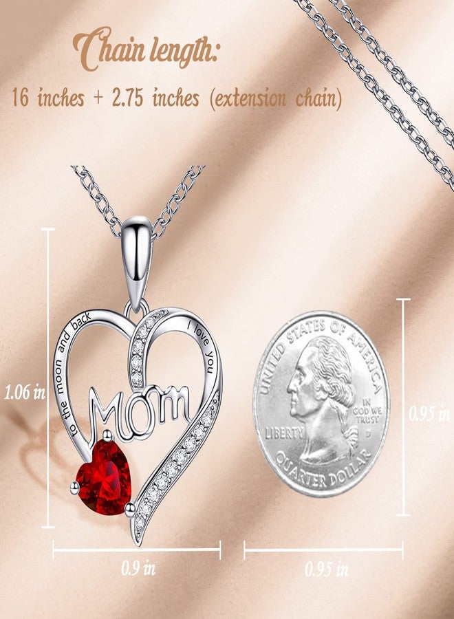 ORICU Love Heart Pendant Necklaces for Women, Mother's Day Gifts for Mom Grandma Wife from Daughter Son, I Love You Mom (With gift box) (Red) - Image 3